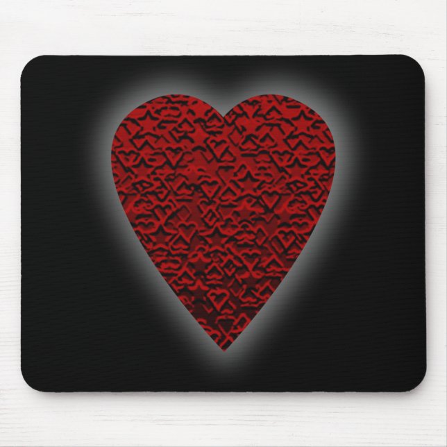 Deep Red Heart. Patterned Heart Design. Mouse Pad (Front)
