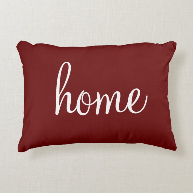 Deep red "home" customizable pretty accent pillow (Front)