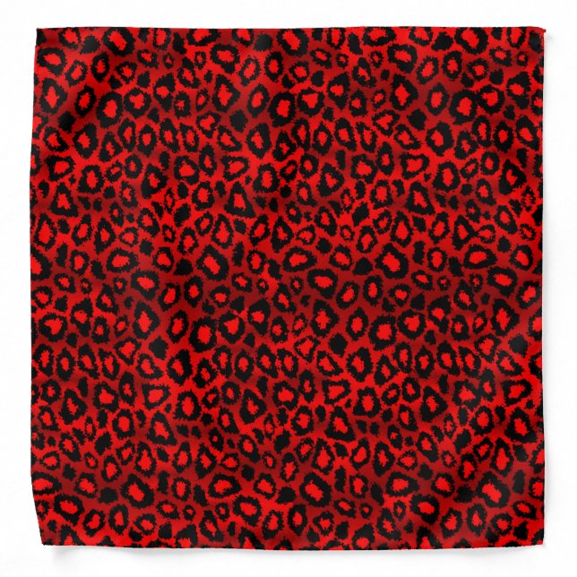 Deep Red Ikat Leopard Animal Print Design Bandana (Front)