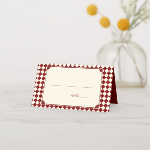 Deep Red Ivory Checkered Martini Bridal Shower Place Card