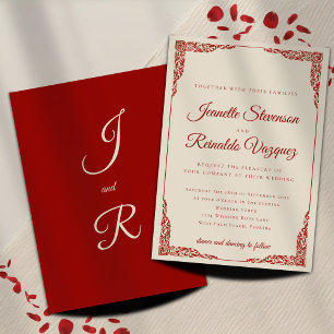 Deep Red & Ivory Ornate Baroque Opera Wedding  Invitation