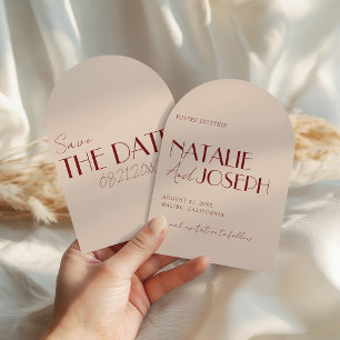 Deep Red Ivory Whimsical Retro Arched Wedding Save The Date