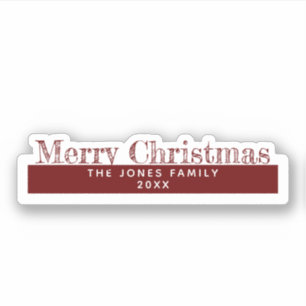 Deep Red Kiss-Cut Merry Christmas with Family Name Sticker