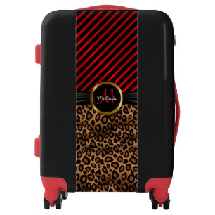 Deep Red Leopard Animal Print - Monogram Luggage