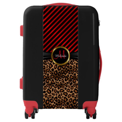 Deep Red Leopard Animal Print _ Monogram Luggage