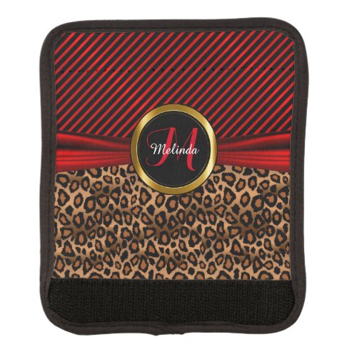 Deep Red Leopard Animal Print _ Monogram Luggage Handle Wrap