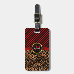 Deep Red Leopard Animal Print - Monogram Luggage Tag