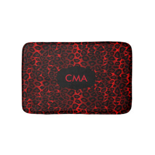 Deep Red Leopard Monogram Pattern Bathroom Mat