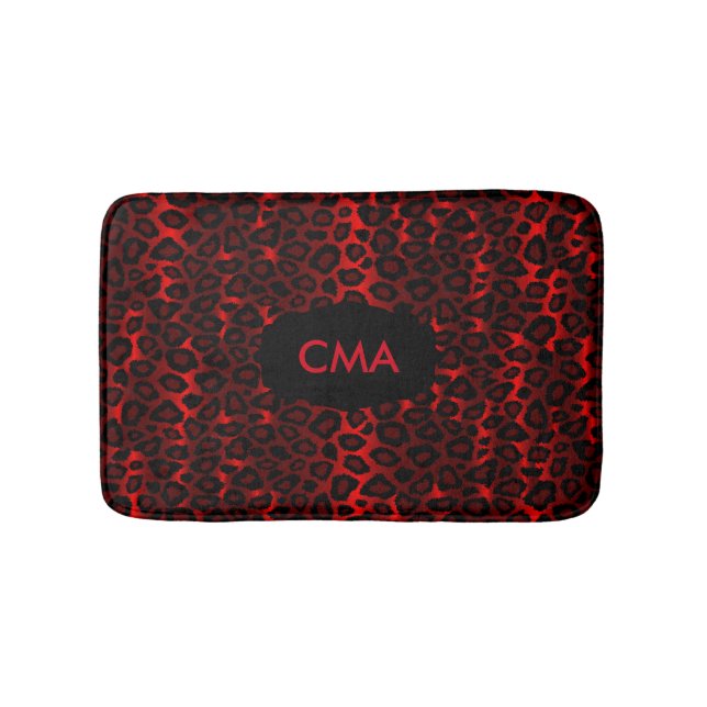 Deep Red Leopard Monogram Pattern Bathroom Mat (Front)