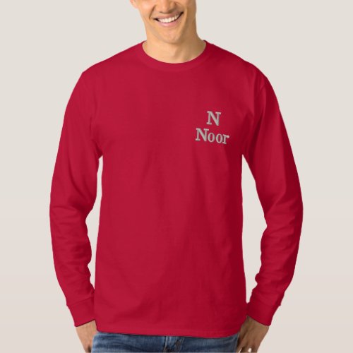 deep red light gray personalized  embroidered long sleeve T_Shirt