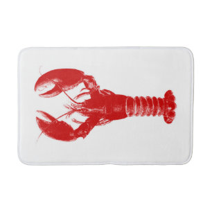 Deep Red Lobster on White Bathroom Mat