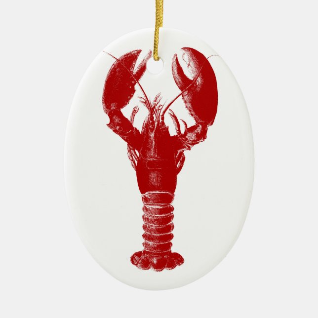 Deep Red Lobster on White Ceramic Ornament (Front)