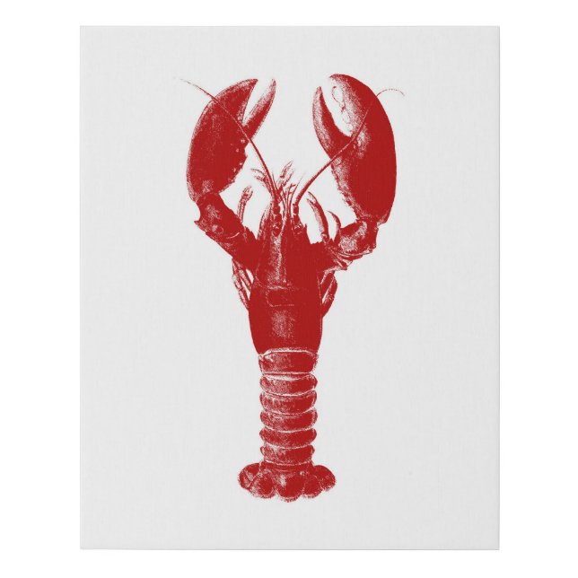 Deep Red Lobster on White Faux Canvas Print (Front)