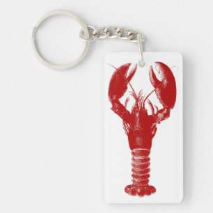 Deep Red Lobster on White Keychain
