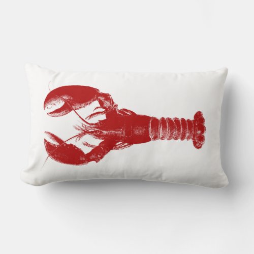 Deep Red Lobster on White Lumbar Pillow