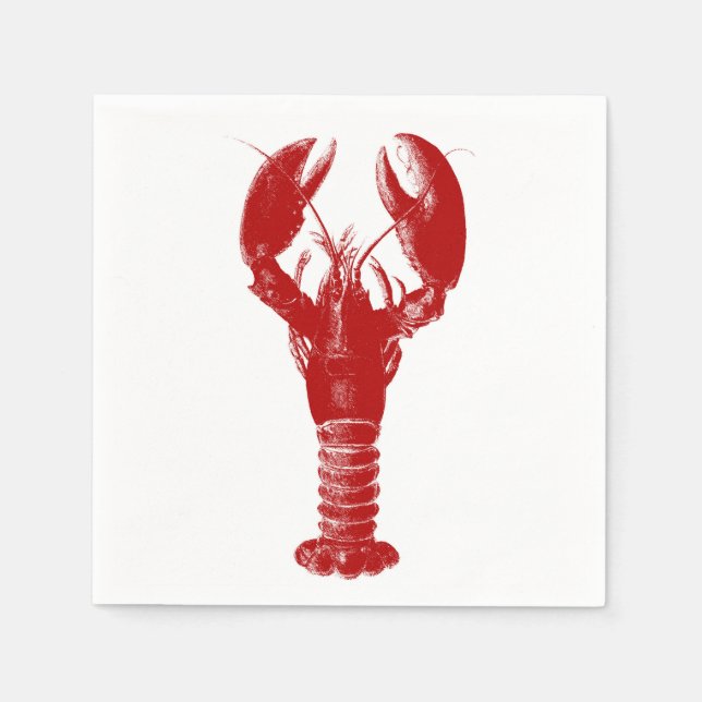 Deep Red Lobster on White Paper Napkins (Front)
