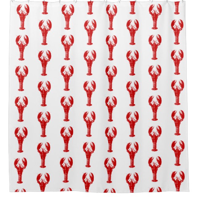 Deep Red Lobster on White Shower Curtain (Front)