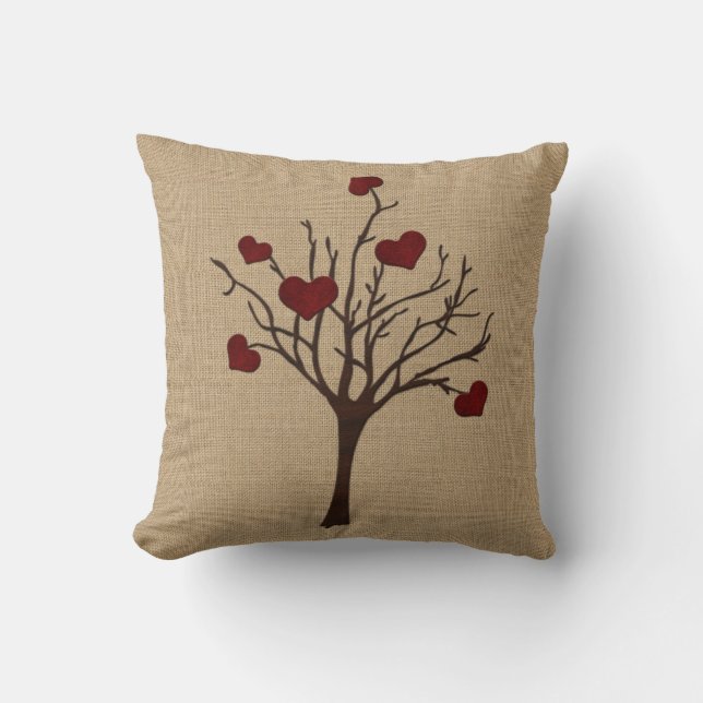 Deep Red Love Valentine Hearts Fruit Tree Throw Pillow (Front)