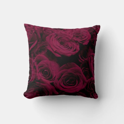 Deep red magenta Roses romantic floral photo Throw Pillow