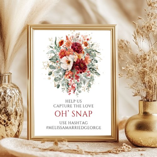 Deep Red Marsala Floral Oh Snap Wedding Sign