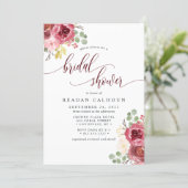 Deep Red Merlot Floral Watercolor Bridal Shower Invitation (Standing Front)