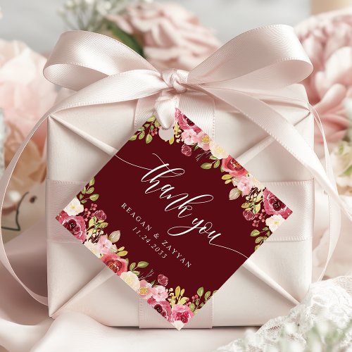 Wedding Favor Tags 17 Deep Red Merlot Floral Wedding Thank You Favor Tags