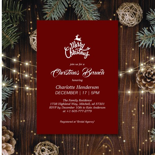 Deep Red Merry Christmas Bridal Brunch Invitation