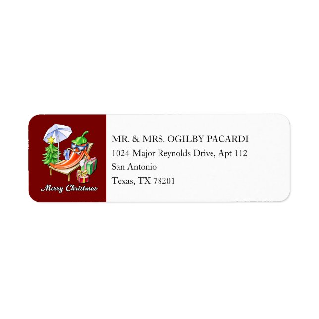 Deep Red Merry Christmas Chilli Add Your Address Label (Front)
