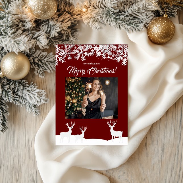 Deep Red Merry Christmas Your Photo  Postcard (Deep Red Merry Christmas Your Photo Postcard)
