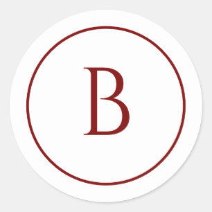 Deep Red Modern Monogram Christmas Envelope Classic Round Sticker