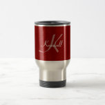 Deep Red Monogram Travel Mug<br><div class="desc">Vibrant deep textured red background and your name in white and initial in light red. Artwork and design by Karlajkitty.</div>