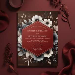 Deep Red Moody Floral Wedding Invitation
