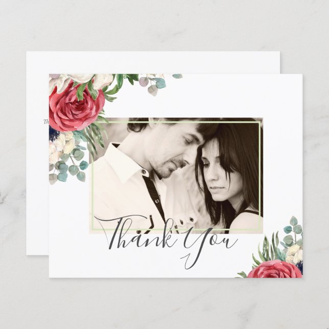 Deep Red Navy Floral Eucalyptus Greenery Wedding (Front/Back)