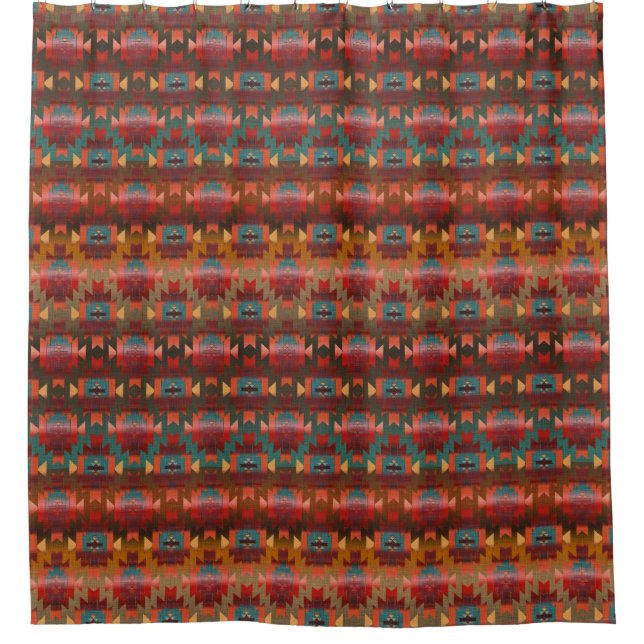Deep Red, Ombre Southwestern Style Shower Curtain (Front)