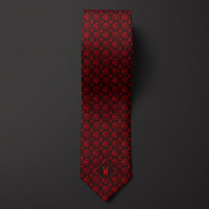 Deep Red on Black Mandala Monogram Neck Tie