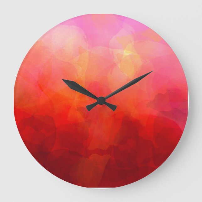 Deep Red Orange Yellow Watercolor Background Large Clock (Front)