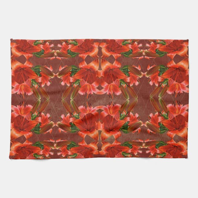 Deep Red Oriental Lily - Enhanced Kitchen Towel (Horizontal)