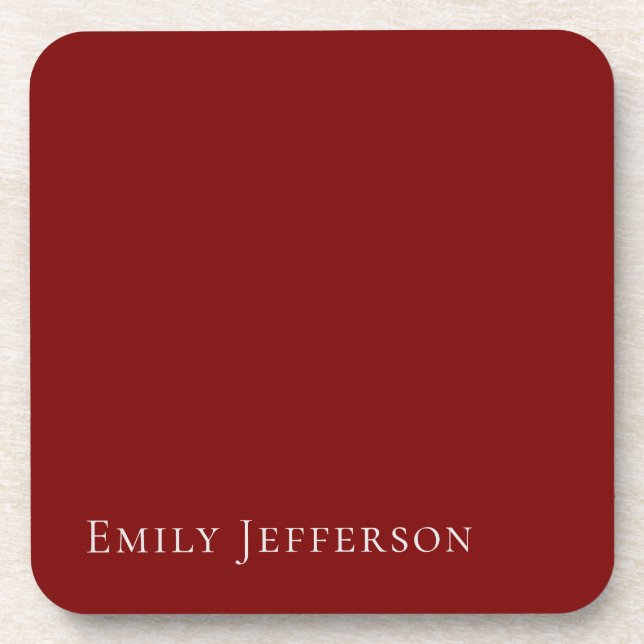 Deep Red Plain Elegant Professional Modern Beverage Coaster (Front)