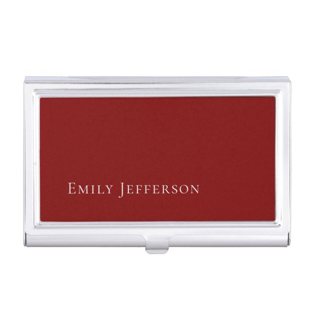 Deep Red Plain Elegant Professional Modern Business Card Case (Front)