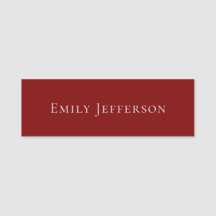 Deep Red Plain Elegant Professional Modern Name Tag