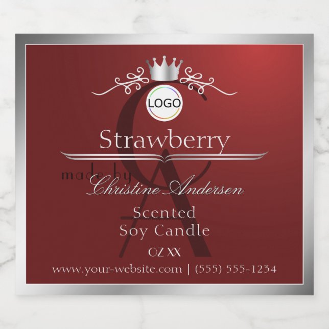 Deep Red Product Label Silver Frame Logo Monogram (Single Label)