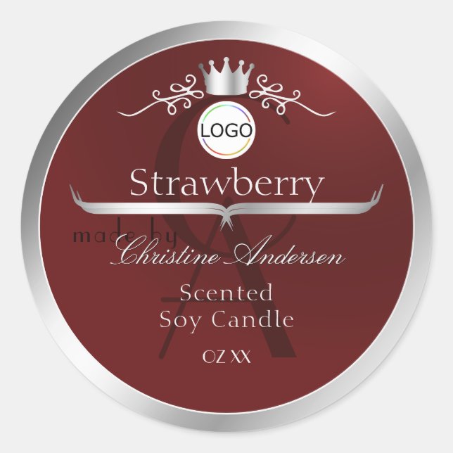 Deep Red Product Label Silver Frame Logo Monogram (Front)