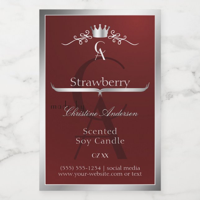 Deep Red Product Label with Silver Frame Monogram (Single Label)