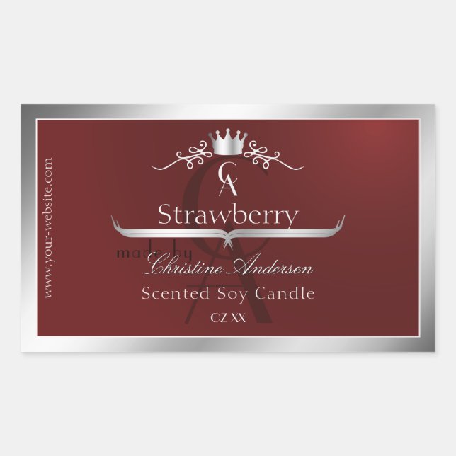 Deep Red Product Label with Silver Frame Monogram (Front)