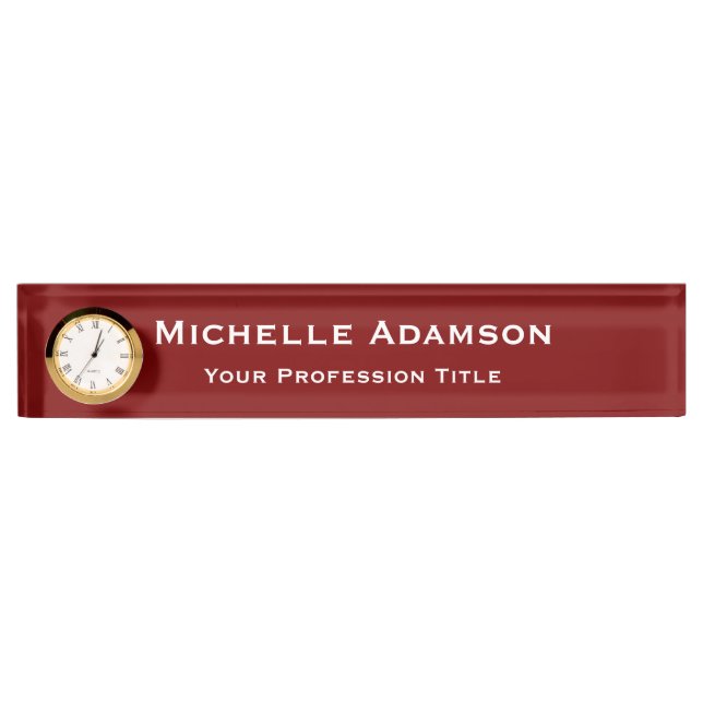 Deep Red Professional Plain Modern Desk Name Plate (Front)