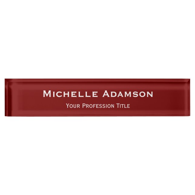 Deep Red Professional Plain Modern Desk Name Plate (Front)