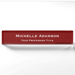 Deep Red Professional Plain Modern Desk Name Plate