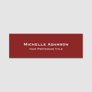 Deep Red Professional Plain Modern Name Tag