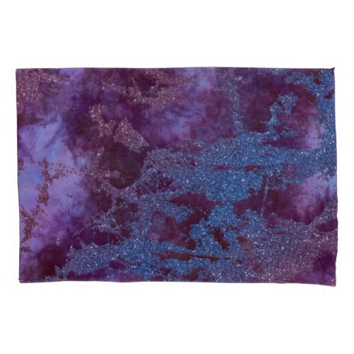 Deep red purple blue ombre glitter marble pillow case