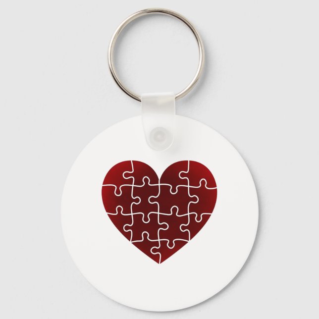 Deep Red Puzzled Hearts Keychain (Front)